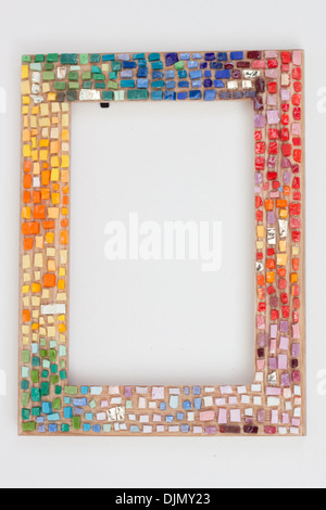 Photo frame handmade oа smalti 'Italian mosaic' colorful mosaic glass, isolated white backgrond, close-up Stock Photo