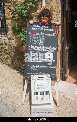 Blackboard advertising wines for sale at Chateauneuf du Pape, France, Europe Stock Photo