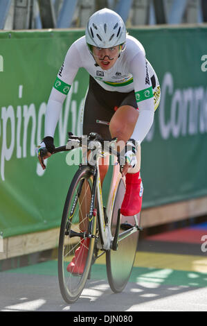 Sept. 29, 2010 - Geelong, Victoria, Australia - RHODES Alexis (AUS) crossing Queens Park Rd bridge on the Women's time trial event at the 2010 UCI Road World Championships in Geelong, Victoria, Australia. (Credit Image: © Sydney Low/Southcreek Global/ZUMApress.com) Stock Photo