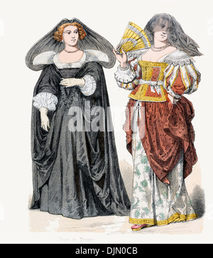 17th century XVII1600s France Lady in mourning and citizens wife (left) Stock Photo
