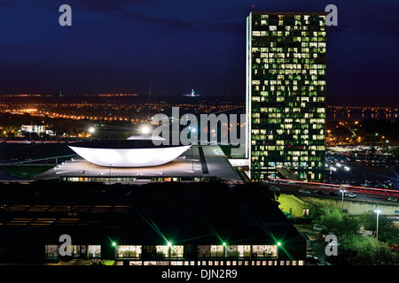 Brazil, Brasilia: Panoramic night view to the National Congress and illuminated north wing of Brasilia Stock Photo