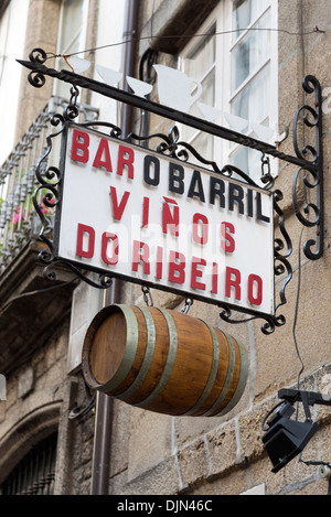 Bar sign on Rua do Franco, Santiago de Compostela, Galicia, Spain Stock Photo