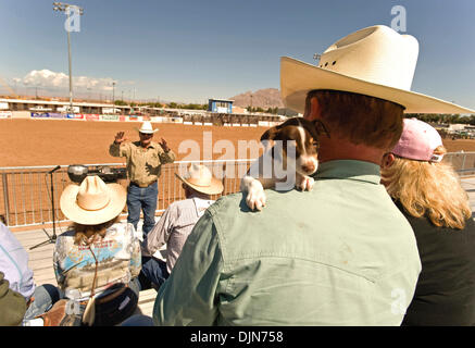 Oct 03, 2008 - Las Vegas, Nevada, USA - DENNIS MCKINLEY, representing the Western World Mission, San Angelo, Texas, conducts 'cowboy church' at the National Senior Pro Rodeo Association circuit stop in Las Vegas.  Male and female rodeo performers age 40 plus compete for NSPRA prize money in sanctioned events throughout the year across 20 US states and three Canadian provinces. (Cre Stock Photo