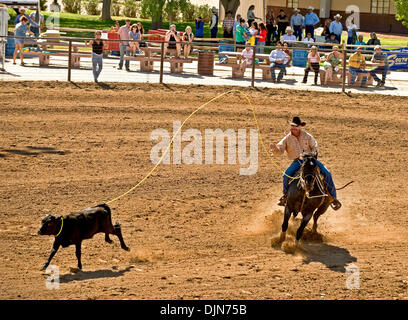 Oct 03, 2008 - Las Vegas, Nevada, USA - A cowboy competes in calf roping at the National Senior Pro Rodeo Association circuit stop in Las Vegas.  Male and female rodeo performers age 40 plus compete for NSPRA prize money in sanctioned events throughout the year across 20 US states and three Canadian provinces. (Credit Image: © Brian Cahn/ZUMA Press) Stock Photo