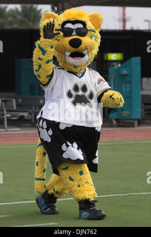 Jacksonville Jaguars mascot Jaxson De Ville holds a Buffalo Bills