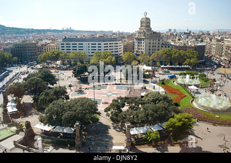 Busy day on Central Square in Barcelona, crowds of tourists in the midday Stock Photo