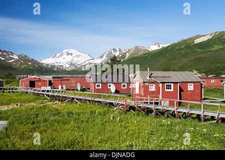 The Town Of False Pass On Unimak Island, The First Of The Aleutian Island Chain, Southwest Alaska, Summer. Stock Photo