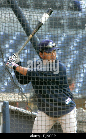 Apr 04, 2008 - San Diego, California, USA - BASEBALL: MLB 2008 Series Opener Game 1 of 3: Los Angeles Dodgers at San Diego Padres - Padres' TADAHITO IGUCHI takes swings during batting practice. Dodgers beat Padres 7-1. (Credit Image: © Charlie Neuman/San Diego Union Tribune/ZUMA Press) RESTRICTIONS: * USA Tabloids Rights OUT * Stock Photo