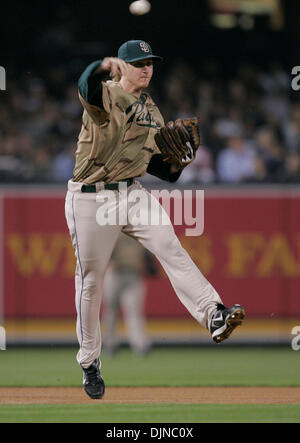 Apr 04, 2008 - San Diego, California, USA - BASEBALL: MLB 2008 Series Opener Game 1 of 3: Los Angeles Dodgers at San Diego Padres - Padres' KHALIL GREENE throws out Dodgers' Andruw Jones. Dodgers beat Padres 7-1. (Credit Image: © Charlie Neuman/San Diego Union Tribune/ZUMA Press) RESTRICTIONS: * USA Tabloids Rights OUT * Stock Photo