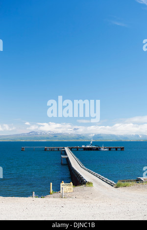 The Dock At The Town Of Cold Bay On The Alaska Peninsula Stretching Out Into Cold Bay, Southwest Alaska, Summer. Stock Photo