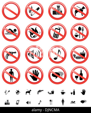 The collection of forbidden signs, with several printable versions, isolated on the white background Stock Photo