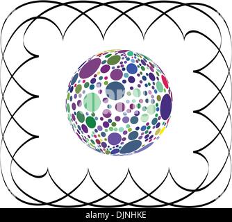 disco ball in black line frame Stock Vector
