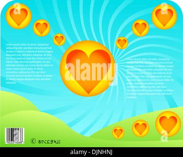 anime valentine heart card desin - cartoon summer landscape Stock Vector