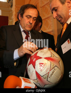 Apr 30, 2008 - St. Petersburg, Russia - The 2008 UEFA Champions League Final will be played on 21 May 2008 at the Luzhniki Stadium in Moscow, Russia. Pictured: FILE April 3, 2008, UEFA President MICHEL PLATINI brings the UEFA Cup to Moscow. (Credit Image: © PhotoXpress/ZUMA Press) RESTRICTIONS: * North and South America Rights Only * Stock Photo