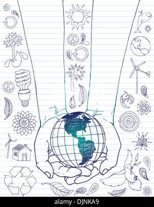 Large selection of earth related doodles. Stock Vector