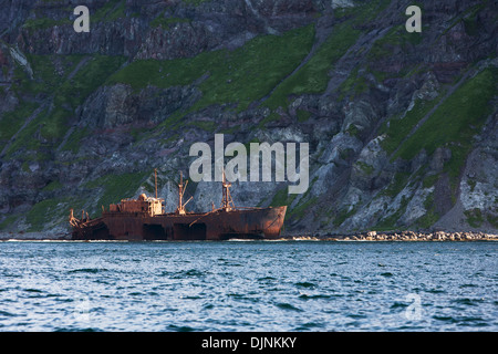 A Steamship Oduna That Wrecked On Unimak Island In 1965 Near Cape Pankof. Stock Photo