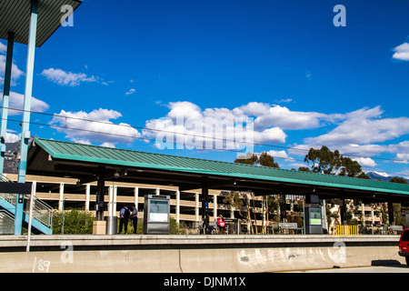 The Los Angeles Metro light rail Sierra Madre Villa Station located in the center of the Interstate 210 freeway Stock Photo