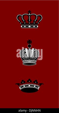 three black and white vector crowns made in adobe illustrator Stock Vector
