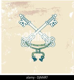 two very old  heraldic  keys on the Grunge background. Vector illustration. Stock Vector