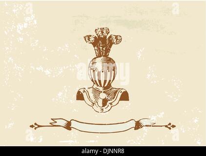 Ancient knight Helmet on the Grunge background. Vector illustration. Stock Vector