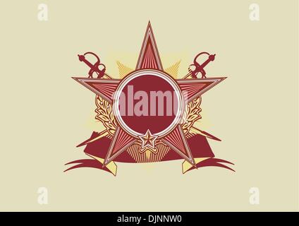 Insignia -  star shaped  with banner  .  Blank so you can add your own images. Vector illustration. Stock Vector