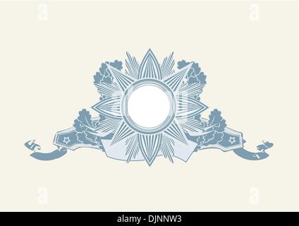 Insignia -  star shaped  with banner  .  Blank so you can add your own images. Vector illustration. Stock Vector