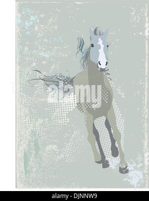 Vector Illustration of a  stylized running horse. Grunge background  .  Vector illustration. Stock Vector