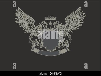 An heraldic shield or badge,  with script perfect for you to place your text .  Vector illustration. Black  background Stock Vector