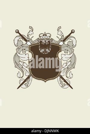 An heraldic shield or badge, blank so you can add your own images.  Vector illustration. Stock Vector