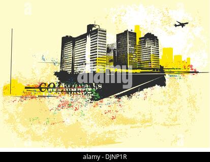 Big City  -  Grunge styled urban background.  Vector illustration. Stock Vector