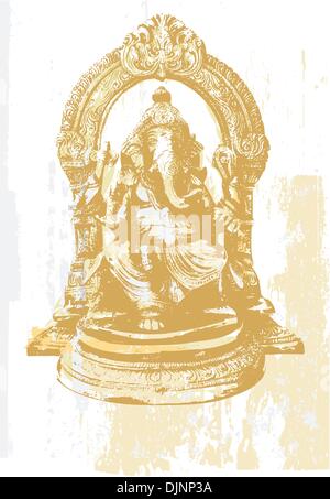 Indian symbols - Statue of Ganesha, the God of education, knowledge and wisdom in the Hindu mythology. Vector illustration. Stock Vector