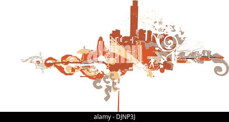 Big City  -  Grunge styled urban background.  Vector illustration. Stock Vector