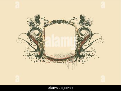 Decorative   frame   with heraldic ornament and sculptural elements on grunge background. vector illustration Stock Vector