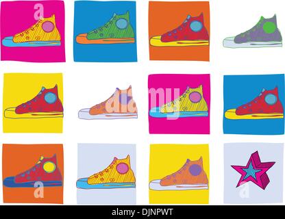 Pattern made of cool hand-drawn sport shoes in different colors. Vector illustration Stock Vector