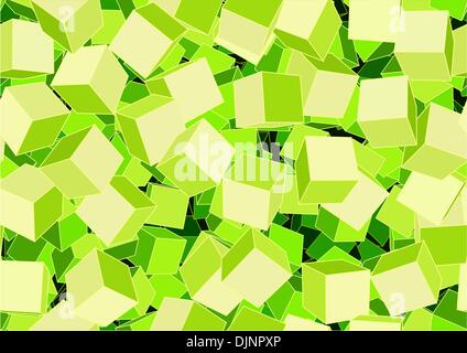 Vector illustration of style green seamless background made of many funky cubes Stock Vector