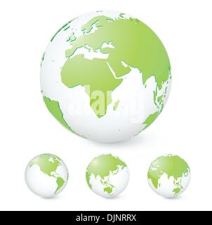 Vector illustration set of green globes showing our planet revolving in different stages Stock Vector
