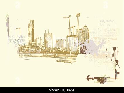 Big City  -  Grunge styled urban background.  Vector illustration. Stock Vector