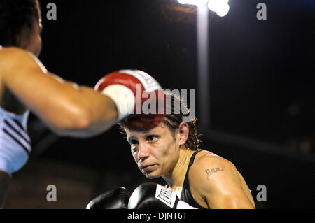 July 31, 2008: Ela Nunez (Black Trunks) of Rochester, NY defeated Dominga Olivo (White Trunks) of the Bronx, NY in a unanimous decision for the vacant International Women's Boxing Federation junior featherweight title at Frontier Field in Rochester, New York. Alan Schwartz/CSM  (Credit Image: Ã‚Â© Cal Sport Media/ZUMA Press)(Credit Image: © Alan Schwartz/Cal Sport Media) Stock Photo