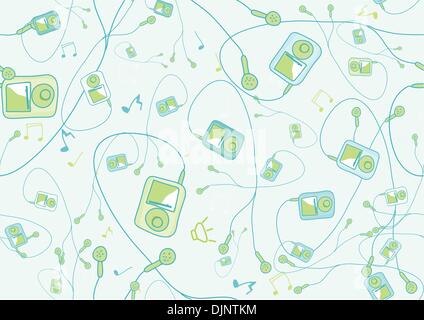 Retro Seamless Pattern made of cool hand-drawn mp3 players in different colors. Vector illustration Stock Vector