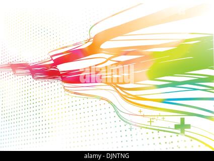 Vector illustration of wavy curved colored lines on dotted white background Stock Vector