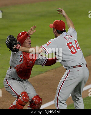 Oct 29, 2008 - Philadelphia, Pennsylvania, USA - Phillies BRAD LIDGE and  CARLOS RUIZ celebrate the 2008 World Series in against the Tampa Bay Rays  at Citizens Bank Park on Wednesday. (Credit