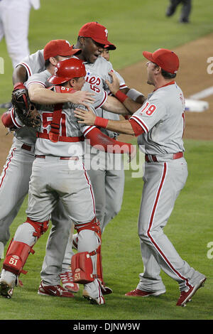 Oct 15, 2008 - Los Angeles, California, USA - The Phillies celebrate winning the National League Title in Game 5 over the Dodgers at Dodger Stadium. (Credit Image: © David Maialetti/Philadelphia DailyNews/ZUMA Press) Stock Photo