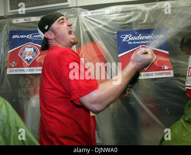 Oct 15, 2008 - Los Angeles, California, USA - BRETT MYERS celebrates in the clubhouse after the Phillies win the NLCS at Dodger Stadium. (Credit Image: © Yong Kim/Philadelphia DailyNews/ZUMA Press) Stock Photo