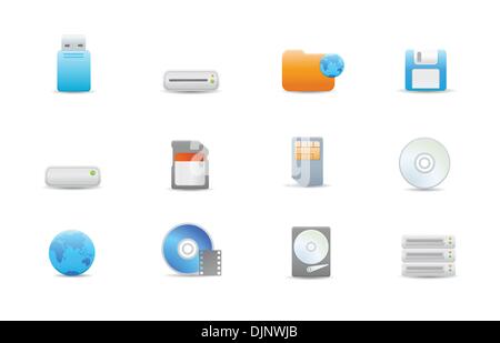 Vector illustration – set of elegant simple icons for common storage devices Stock Vector