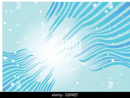 Vector illustration of wavy curved lines on blue background with burst of stars Stock Vector