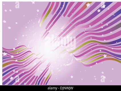 Vector illustration of wavy curved lines on pink background with burst of stars Stock Vector