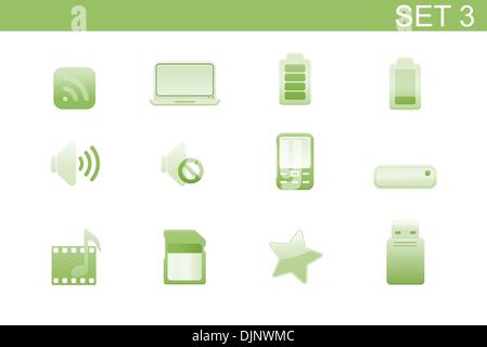 Vector illustration – set of elegant simple icons for common computer and media devices functions.Set-3 Stock Vector