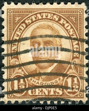 Postage stamp printed in the USA, a portrait of 29th President of the United States, Warren Gamaliel Harding Stock Photo