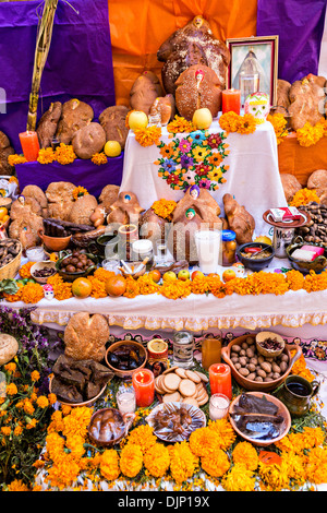 An altar or ofrendas set up to celebrate the Day of the Dead festival ...