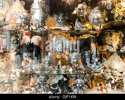 Carnevale di Venezia, Carnival masks in Venetian shop window, Venice, Italy Stock Photo